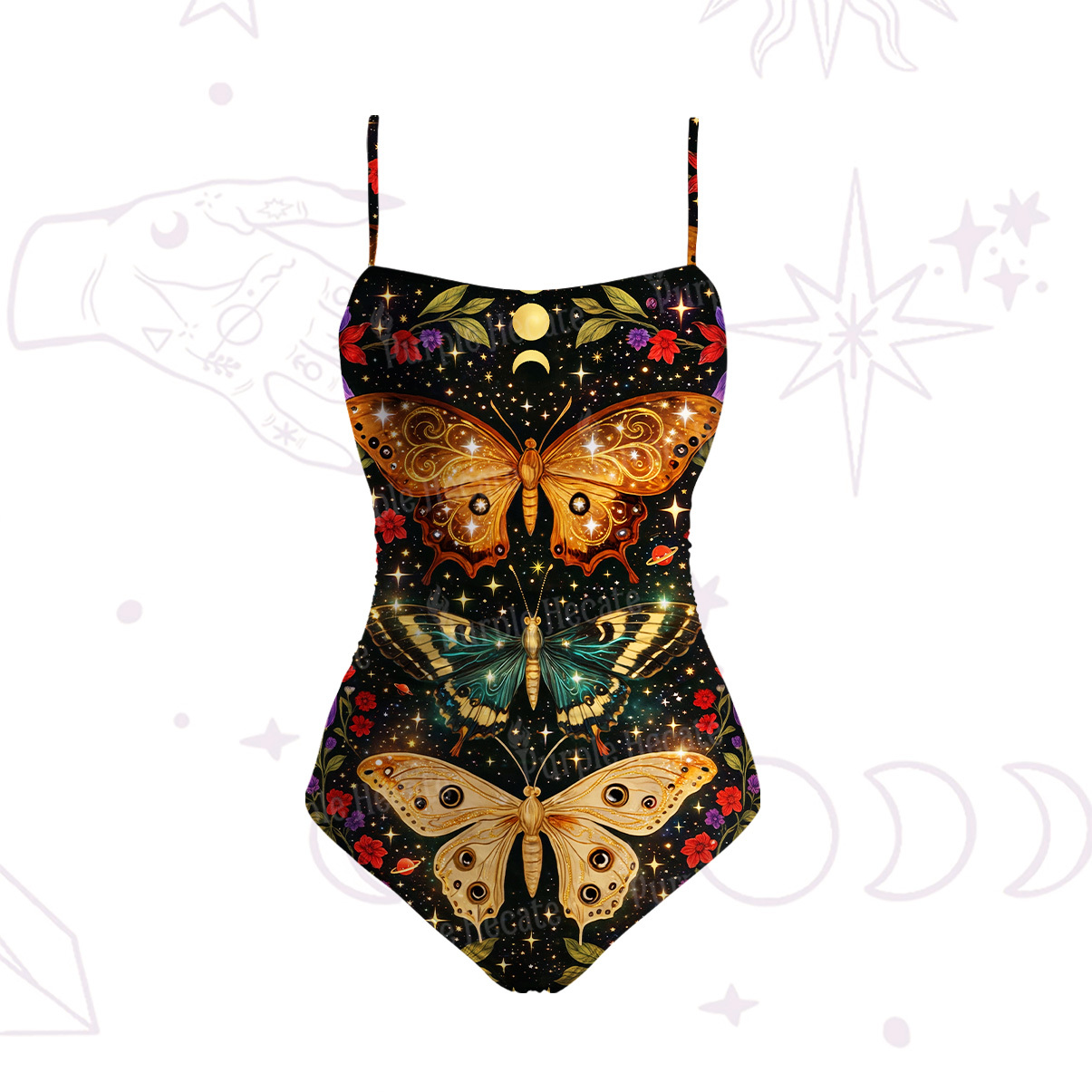 Purplehecate Mystic Butterfly Whisper Slim-Strap Swimsuit