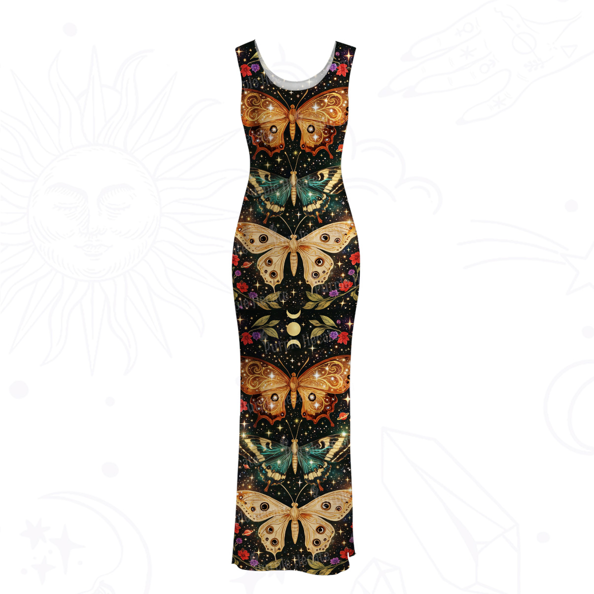 Purplehecate Mystic Butterfly Whisper Mesh Maxi Tank Beach Dress