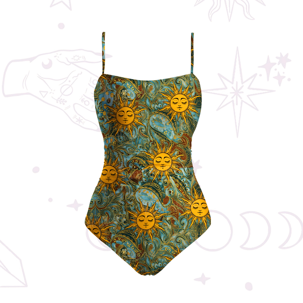 Purplehecate Golden Sun Wheel Slim-Strap Swimsuit