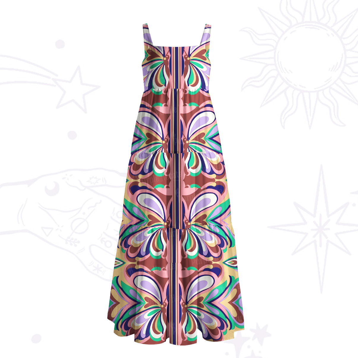 Purplehecate Psychedelic Butterfly Wide Straps Maxi Dress