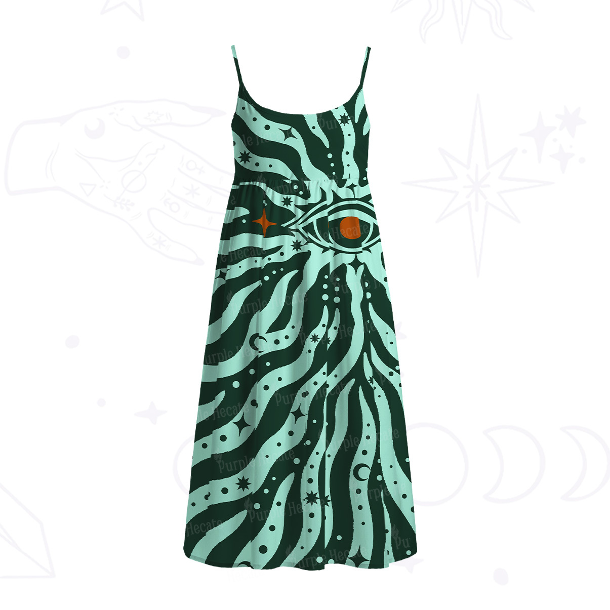 Purplehecate Green Vision Illusion Spaghetti Strap Midi Dress