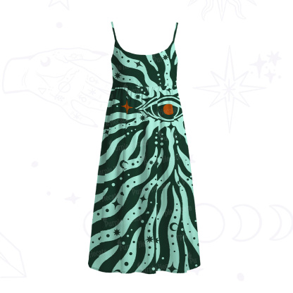 Purplehecate Green Vision Illusion Spaghetti Strap Midi Dress