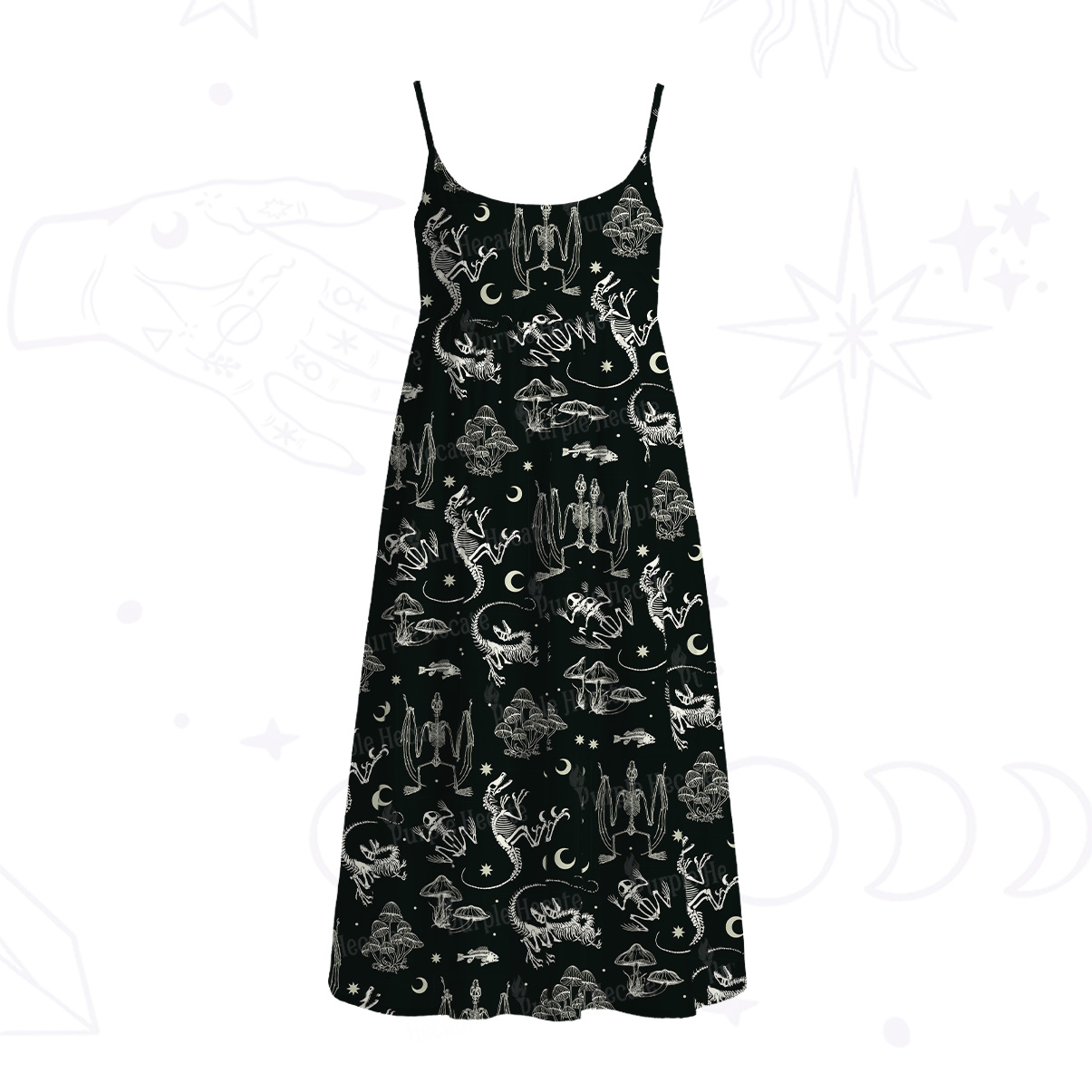 Purplehecate Prehistoric Fantasy Spaghetti Strap Midi Dress