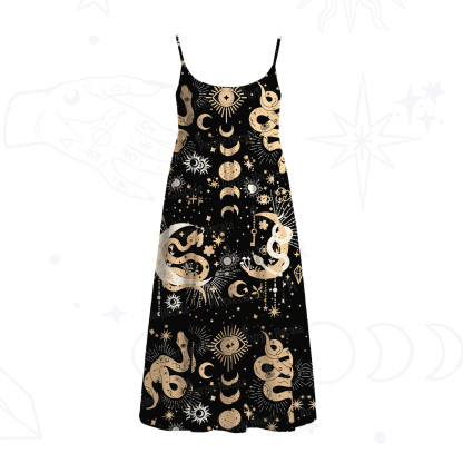 Purplehecate Divine Serpent Under the Moon Spaghetti Strap Midi Dress