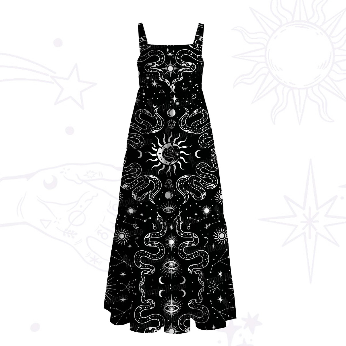 Purplehecate Mystic Serpent Sun Wide Straps Maxi Dress
