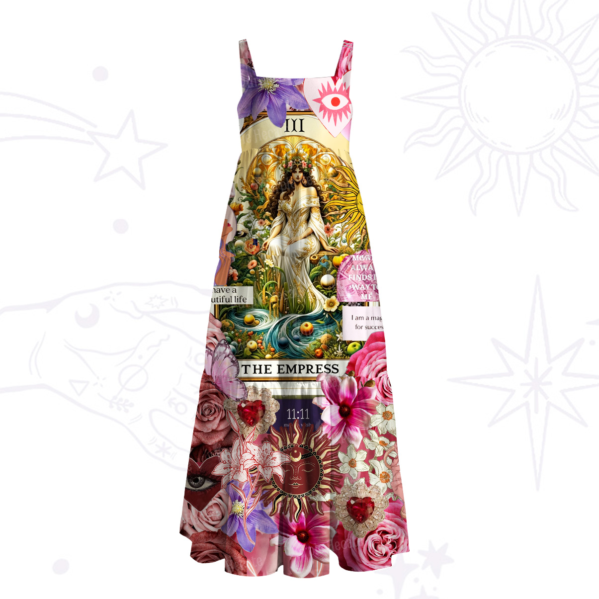 Purplehecate Divine Empress Tarot Collage Wide Straps Maxi Dress