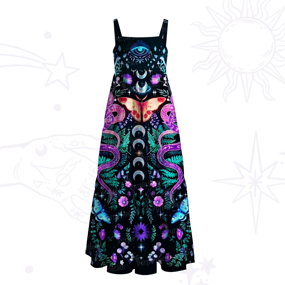 Purplehecate Moon Moth Witchery Wide Straps Maxi Dress