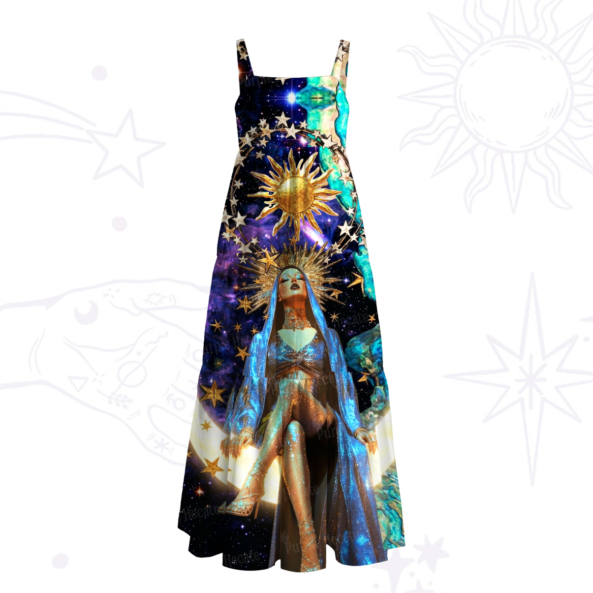 Purplehecate Celestial Sun Priestess Wide Straps Maxi Dress