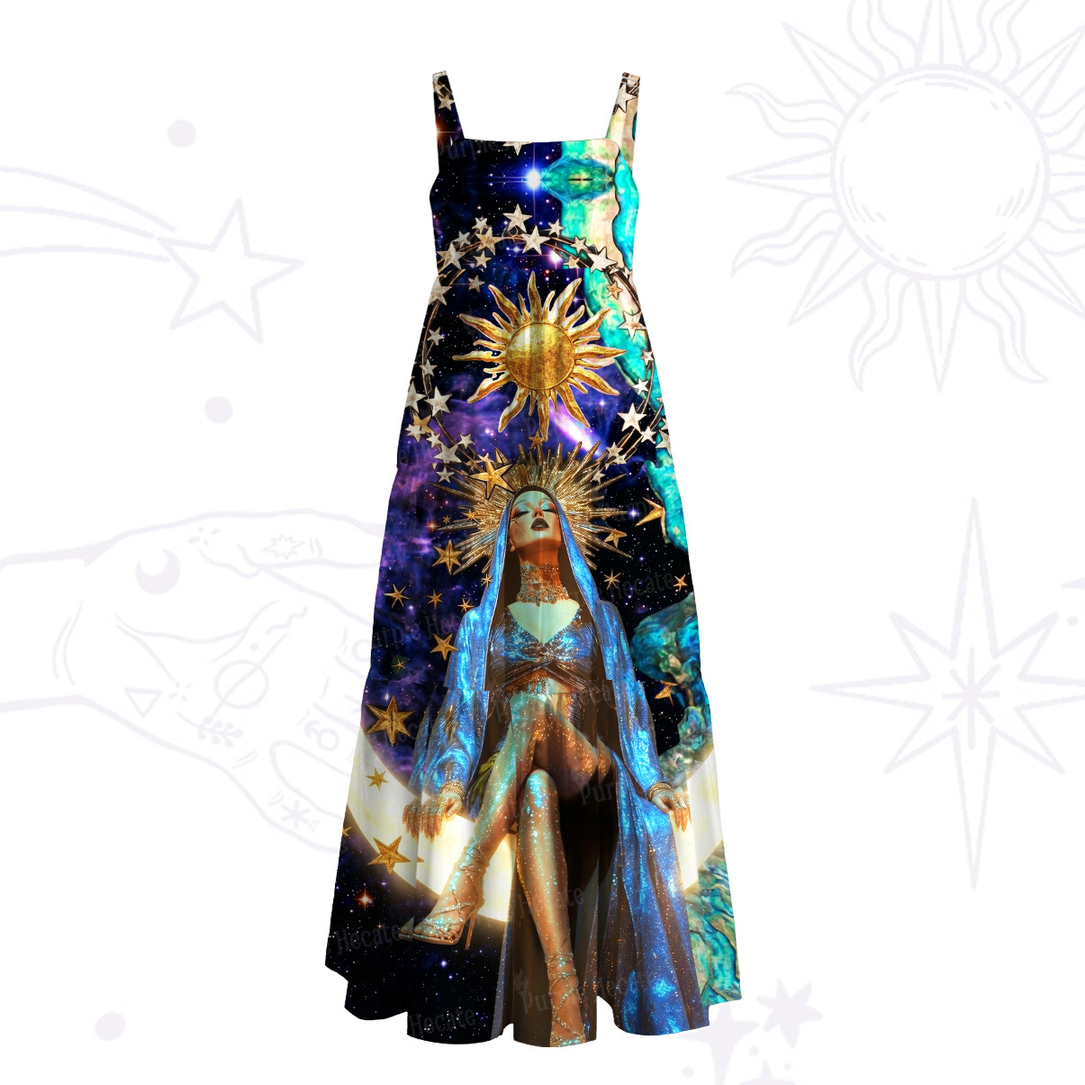 Purplehecate Celestial Sun Priestess Wide Straps Maxi Dress