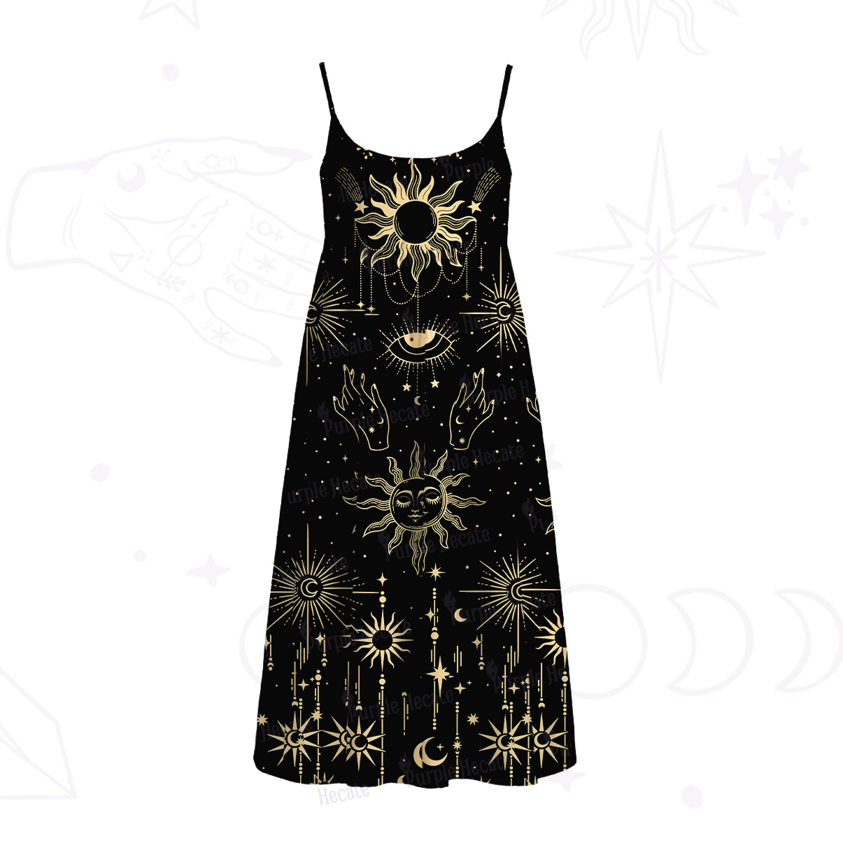 Purplehecate Solar Oracle Spaghetti Strap Midi Dress