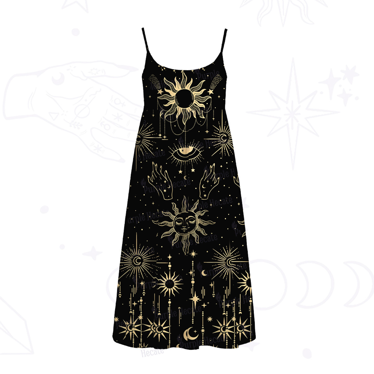 Purplehecate Solar Oracle Spaghetti Strap Midi Dress