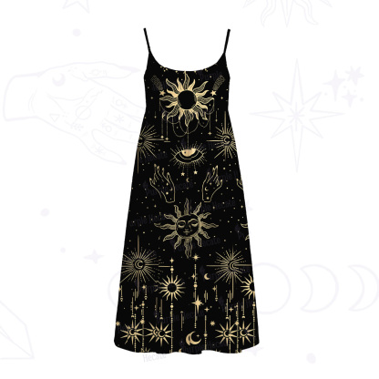 Purplehecate Solar Oracle Spaghetti Strap Midi Dress