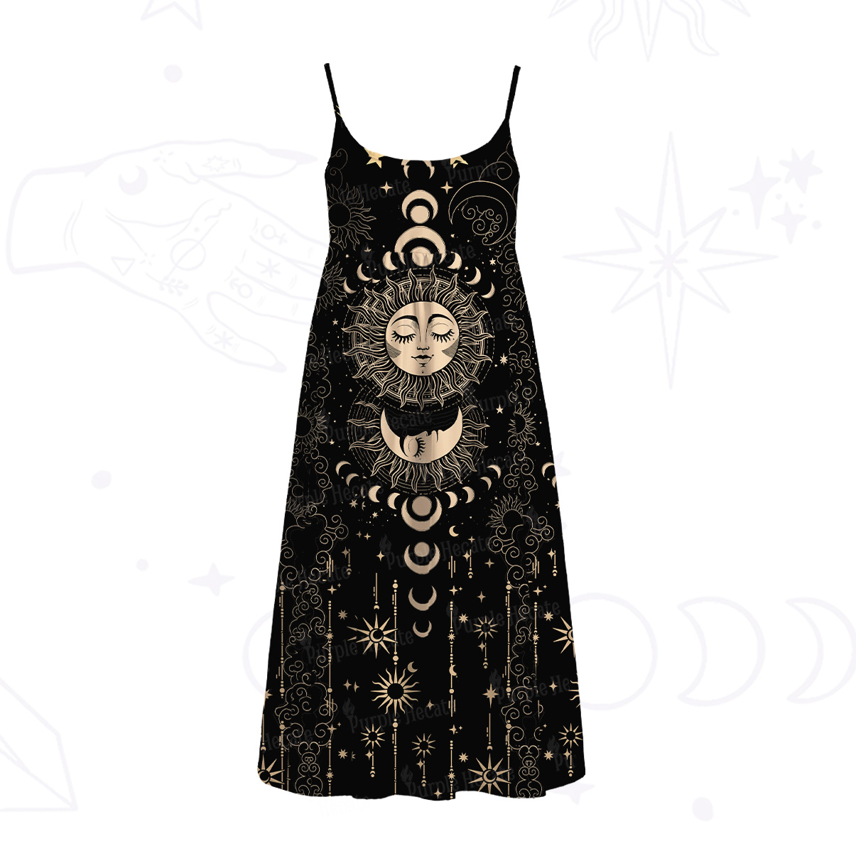 Purplehecate Lunar Eclipse Spaghetti Strap Midi Dress