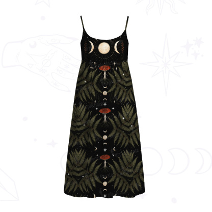 Purplehecate Moonlit Mushroom Gown Spaghetti Strap Midi Dress