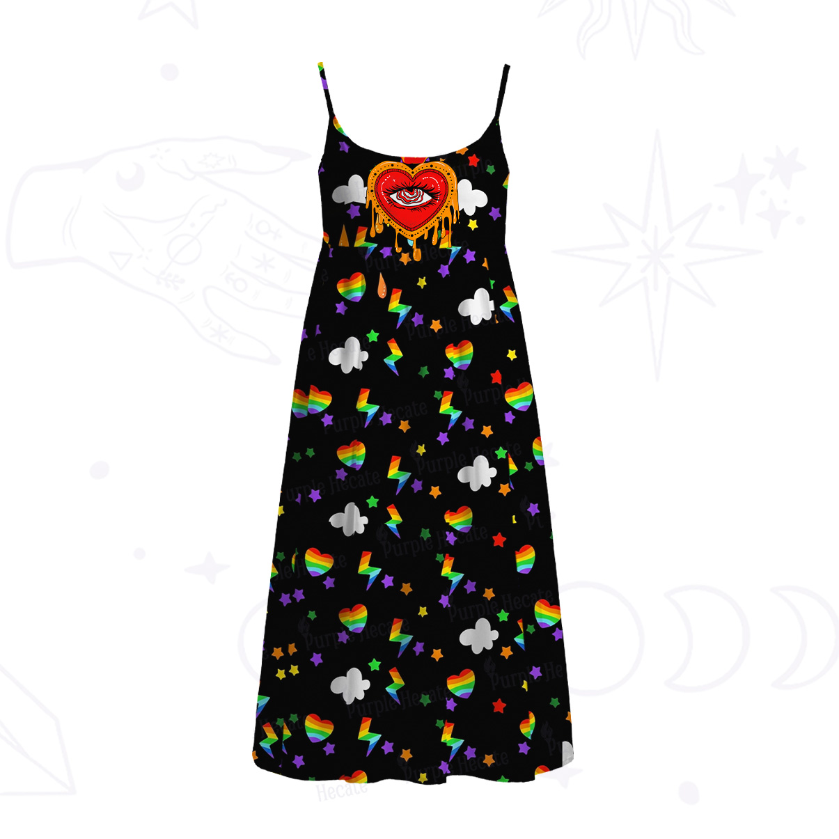 Purplehecate Rainbow Sacred Heart All Seeing Eye Pride Spaghetti Strap Midi Dress