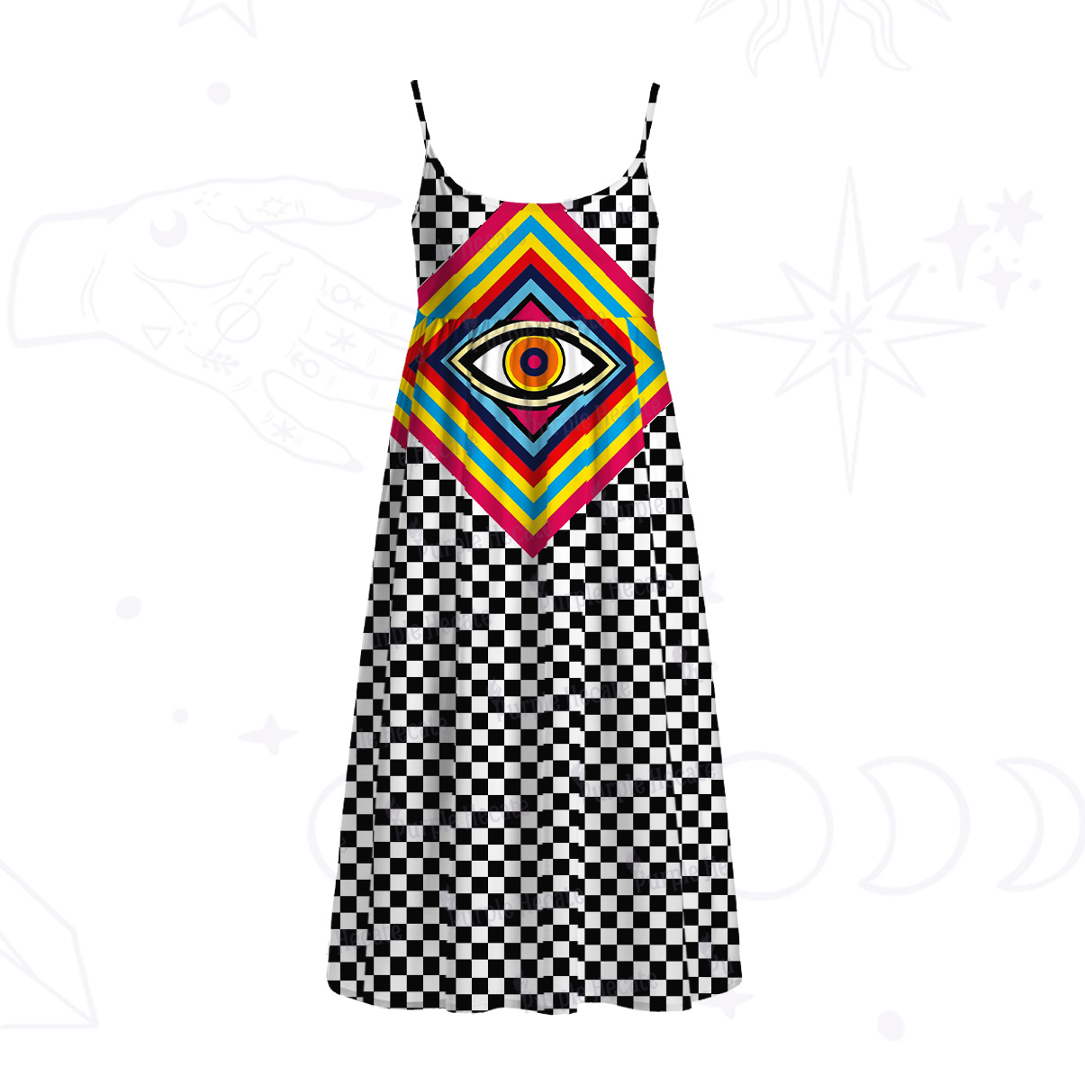 Purplehecate Eye of Illusion Spaghetti Strap Midi Dress