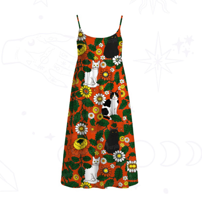 Purplehecate Daisy Cat? Garden Spaghetti Strap Midi Dress