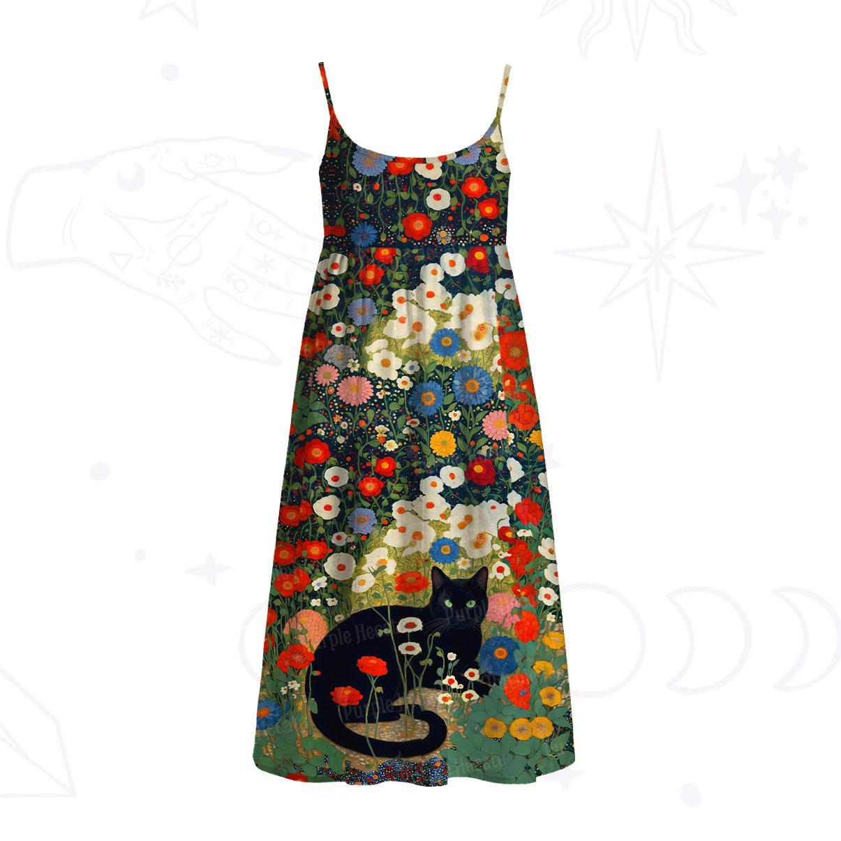 Purplehecate Vintage The Cat in Bloom Spaghetti Strap Midi Dress