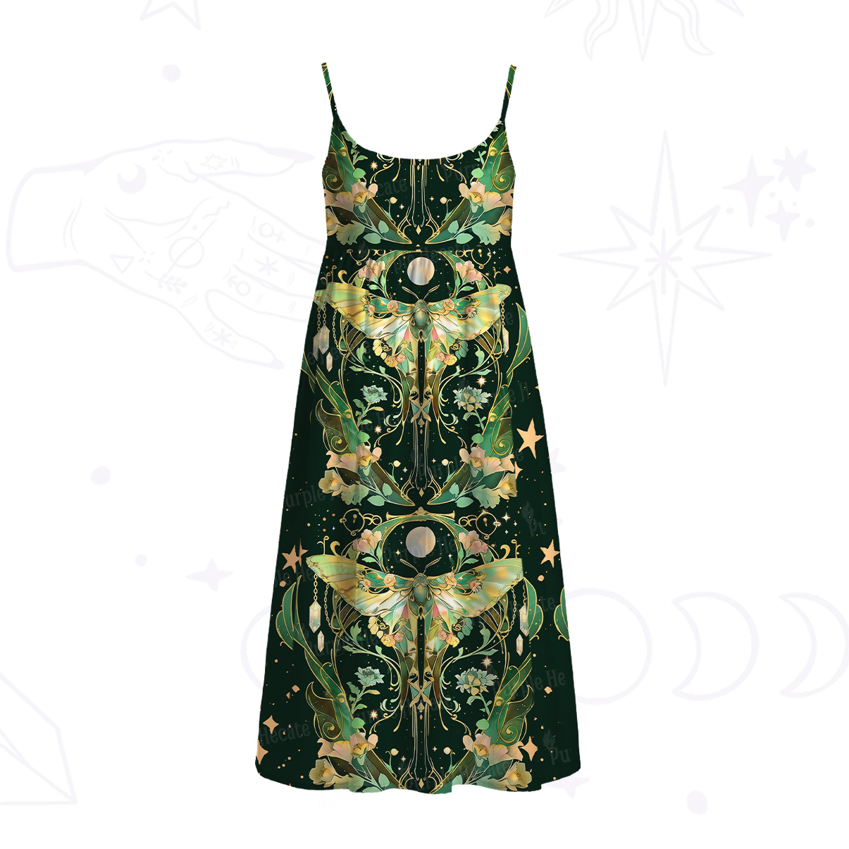 Purplehecate Moon Moth Rave Spaghetti Strap Midi Dress