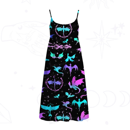 Purplehecate Neon Fantasy Dragon Allover Spaghetti Strap Midi Dress