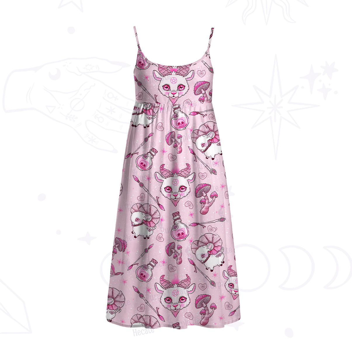Purplehecate Pastel Occult Goat Spaghetti Strap Midi Dress