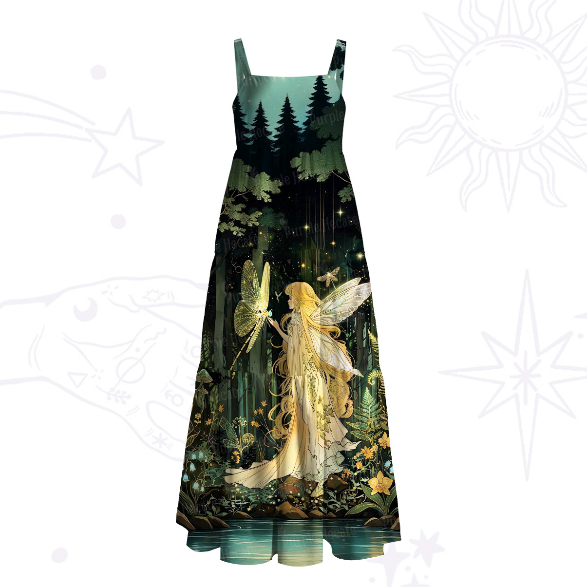Purplehecate Fairy of the Magic Woods Wide Straps Maxi Dress