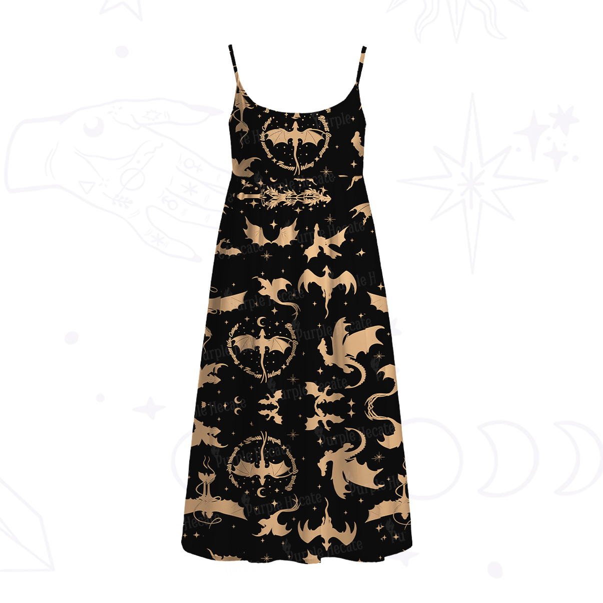 Purplehecate Fantasy Dragon Allover Spaghetti Strap Midi Dress