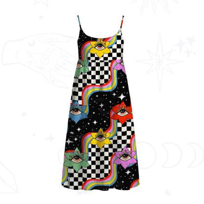 Purplehecate Enchanted Eye Blossom Spaghetti Strap Midi Dress