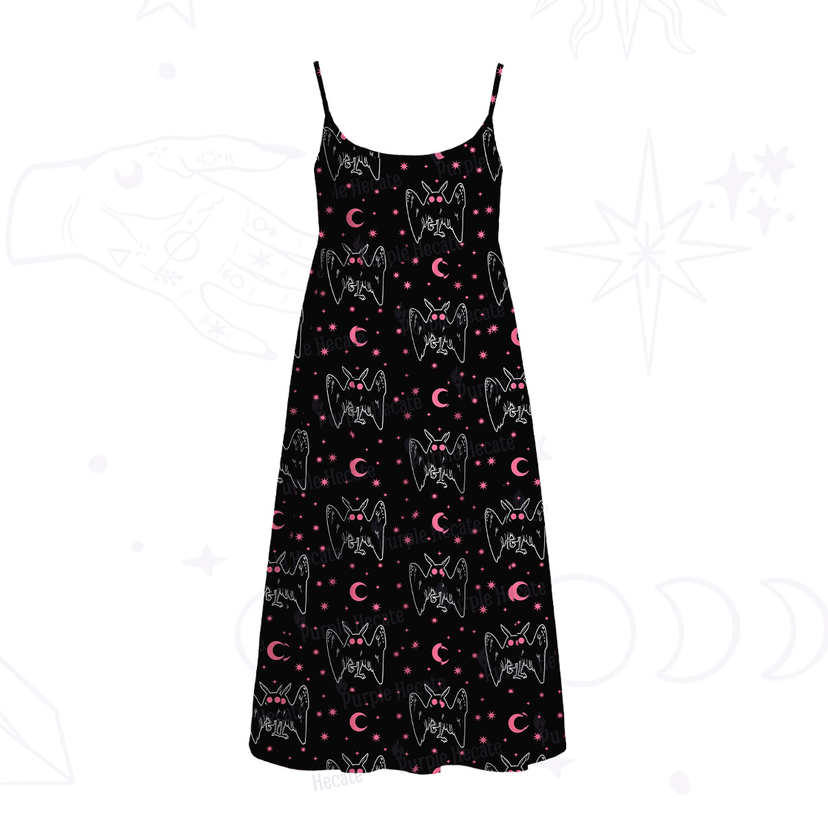 Purplehecate Witchy Mothman Night Spaghetti Strap Midi Dress