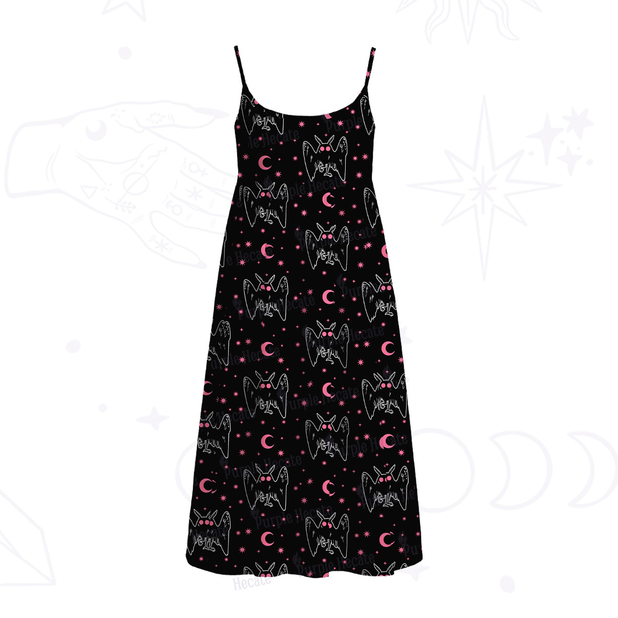 Purplehecate Witchy Mothman Night Spaghetti Strap Midi Dress