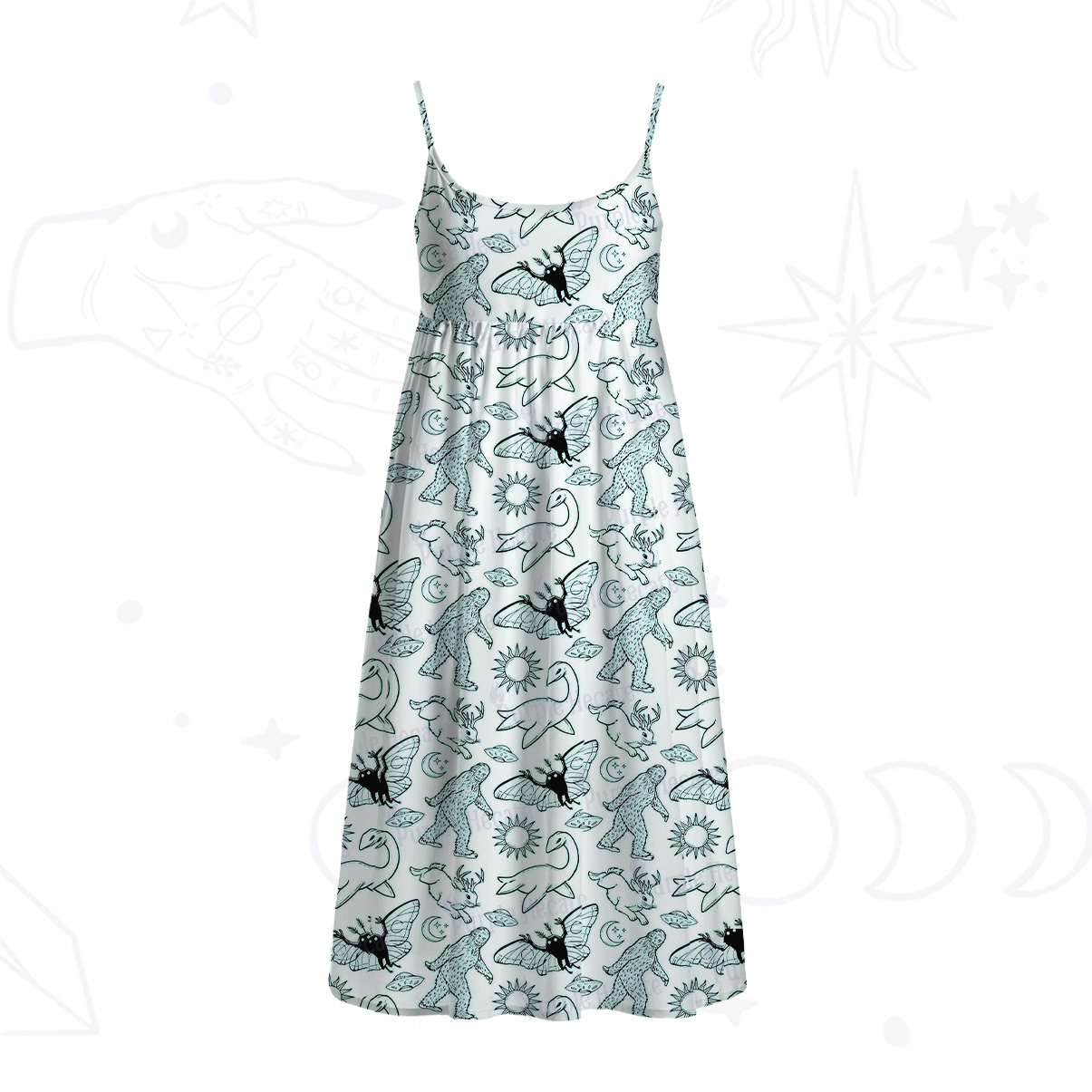 Purplehecate Cryptid Spaghetti Strap Midi Dress