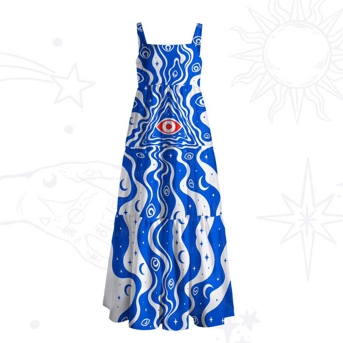 Purplehecate Cosmic Eye Ripple Wide Straps Maxi Dress