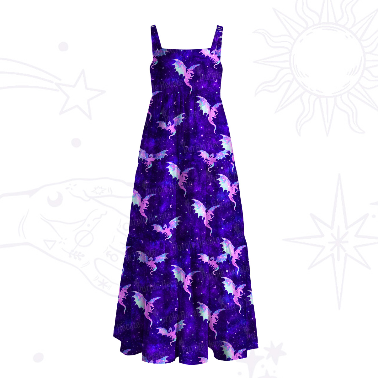 Purplehecate Mystic Galaxy Dragon Wide Straps Maxi Dress