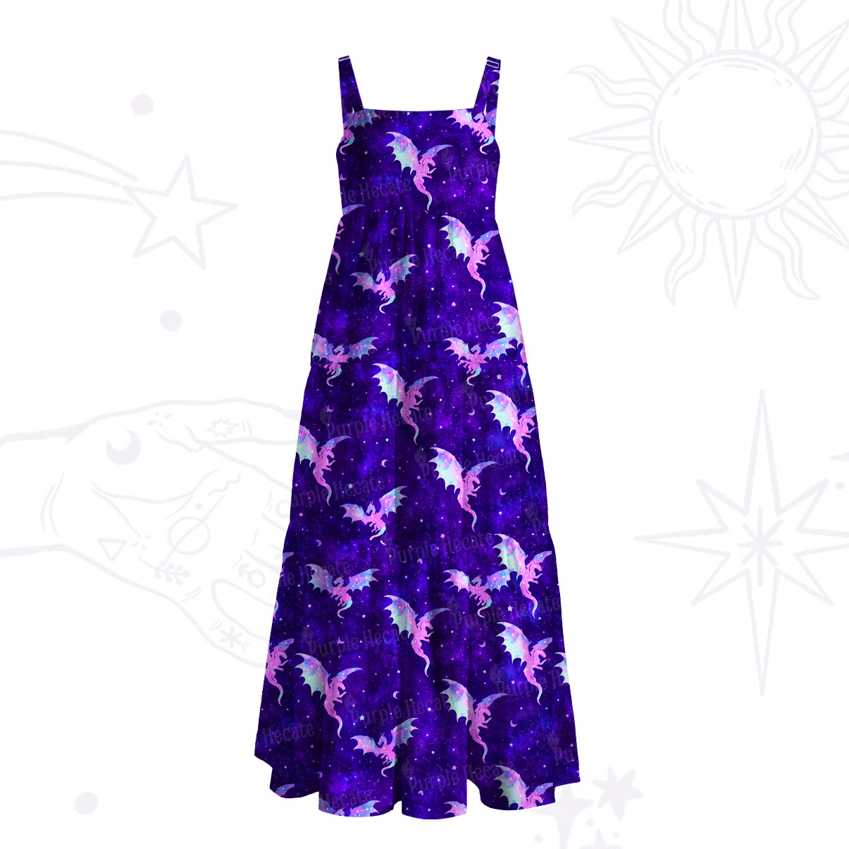 Purplehecate Mystic Galaxy Dragon Wide Straps Maxi Dress