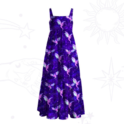Purplehecate Mystic Galaxy Dragon Wide Straps Maxi Dress