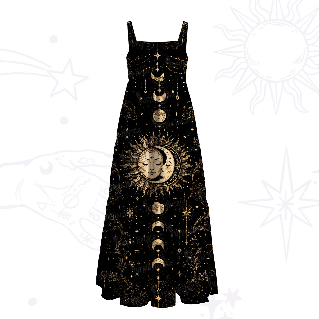 Purplehecate Celestial Sun and Moon Wide Straps Maxi Dress