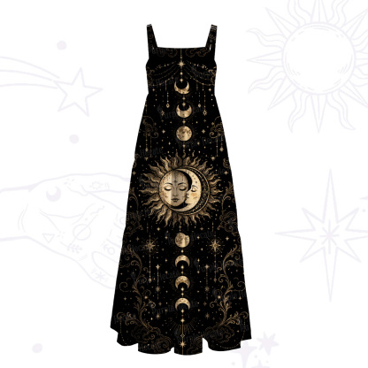 Purplehecate Celestial Sun and Moon Wide Straps Maxi Dress