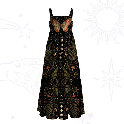 Purplehecate Moon Moth in the Enchanted Forest Wide Straps Maxi Dress