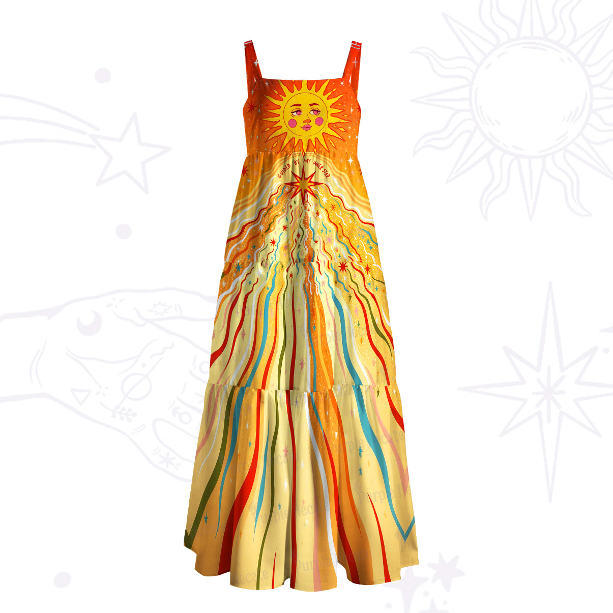 Purplehecate Follow Your Inner Star Wide Straps Maxi Dress