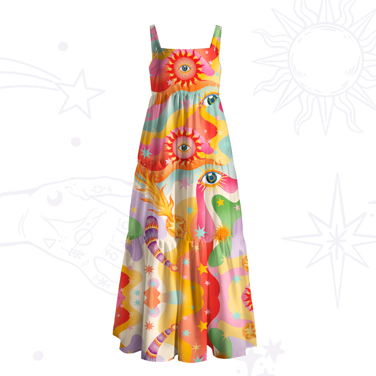 Purplehecate Glittering Eyes of the Sun Wide Straps Maxi Dress