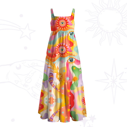 Purplehecate Glittering Eyes of the Sun Wide Straps Maxi Dress