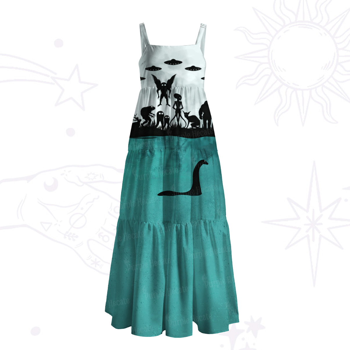 Purplehecate Alien Lake Monster Encounter Wide Straps Maxi Dress