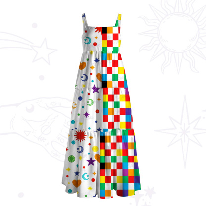 Purplehecate Celestial Rainbow Blocks Wide Straps Maxi Dress