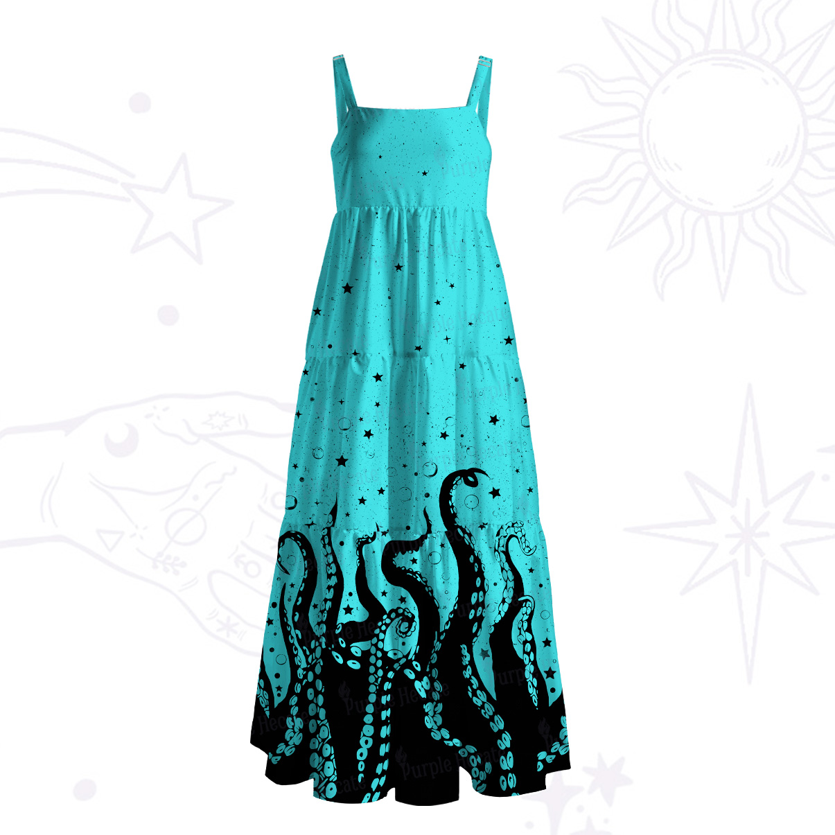 Purplehecate Tentacles of the Deep Wide Straps Maxi Dress