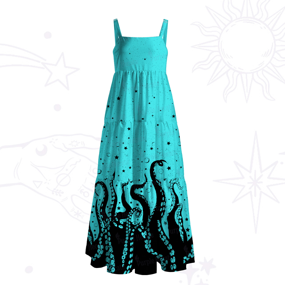 Purplehecate Tentacles of the Deep Wide Straps Maxi Dress