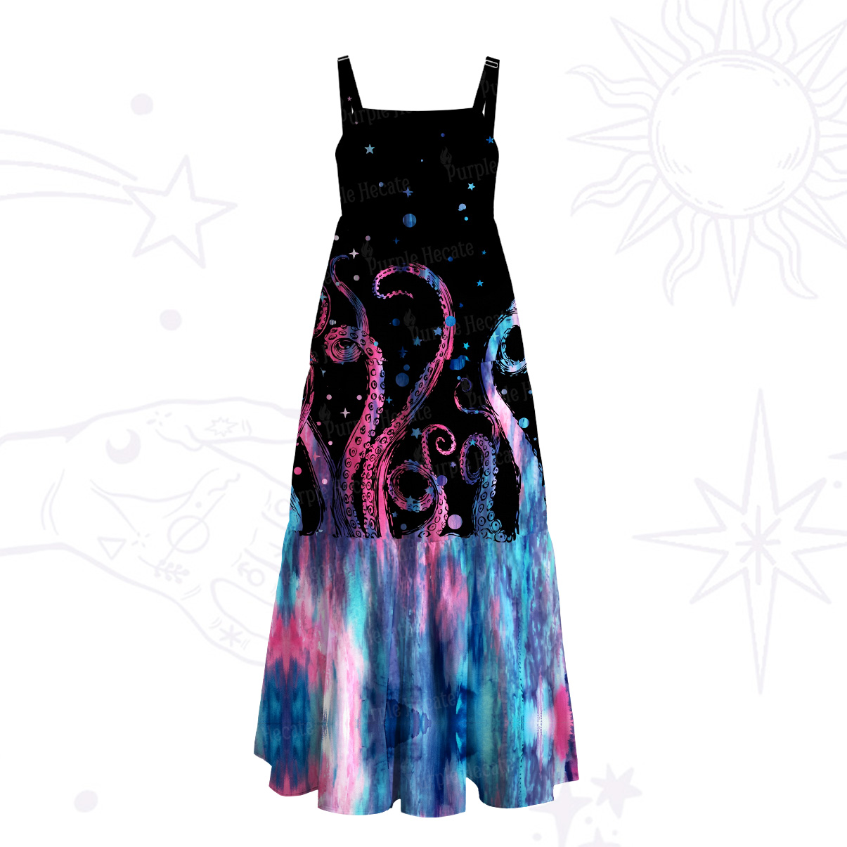Purplehecate Ombre Octopus Glitter Tentacles Wide Straps Maxi Dress