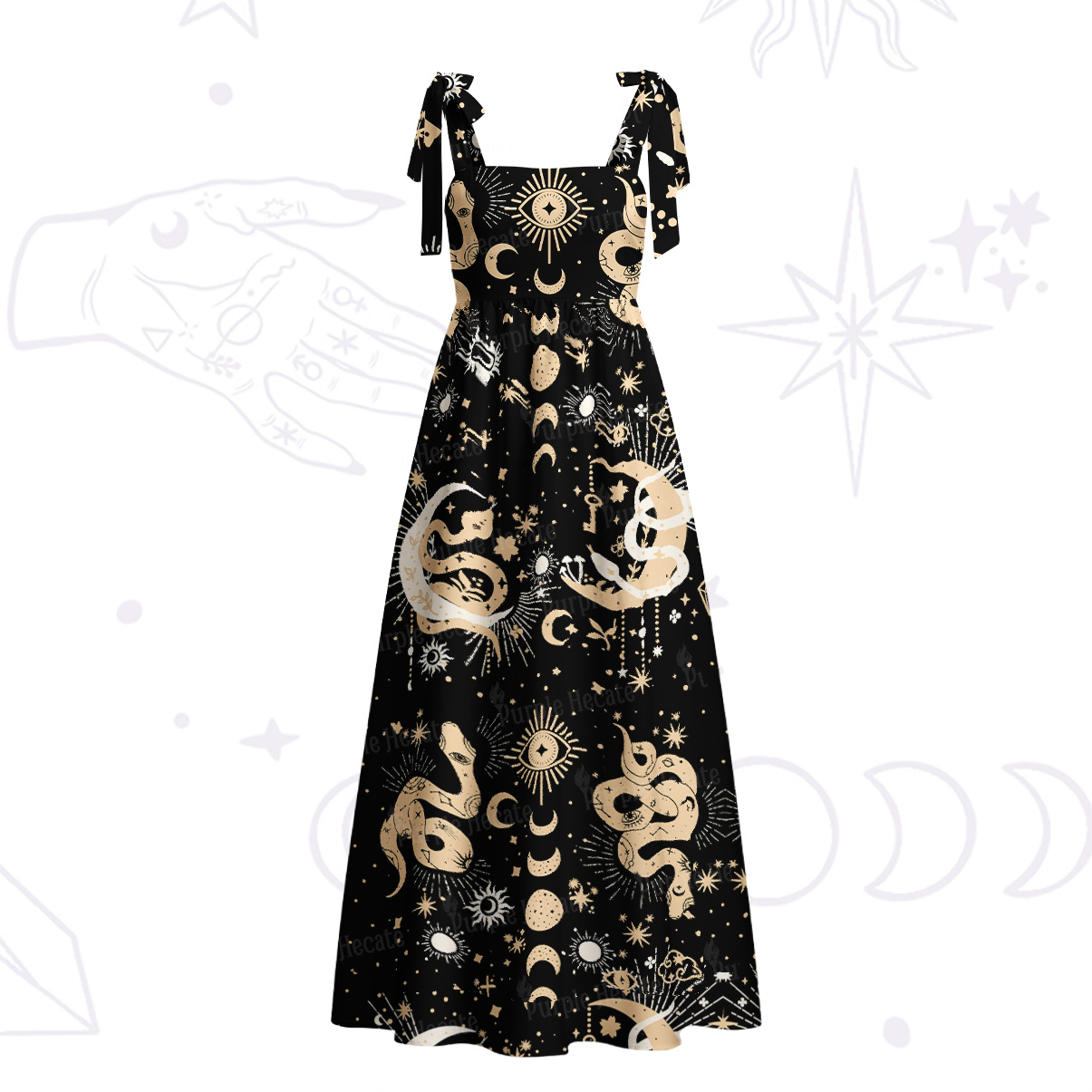 Purplehecate Divine Serpent Under the Moon Tie Shoulder Maxi Dress