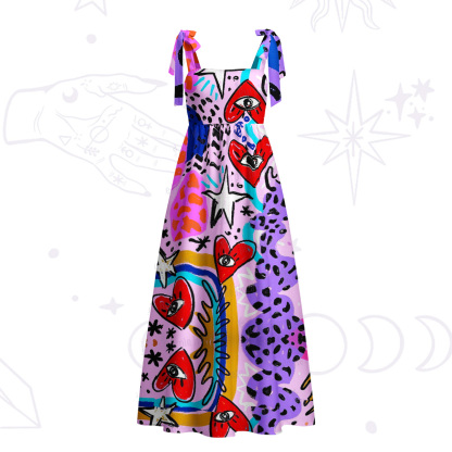 Purplehecate Cosmic Love Eyes Graffiti Tie Shoulder Maxi Dress