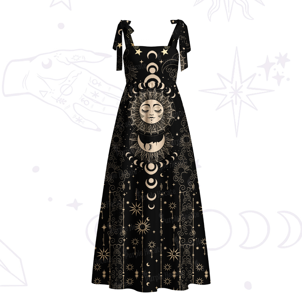 Purplehecate Lunar Eclipse Tie Shoulder Maxi Dress