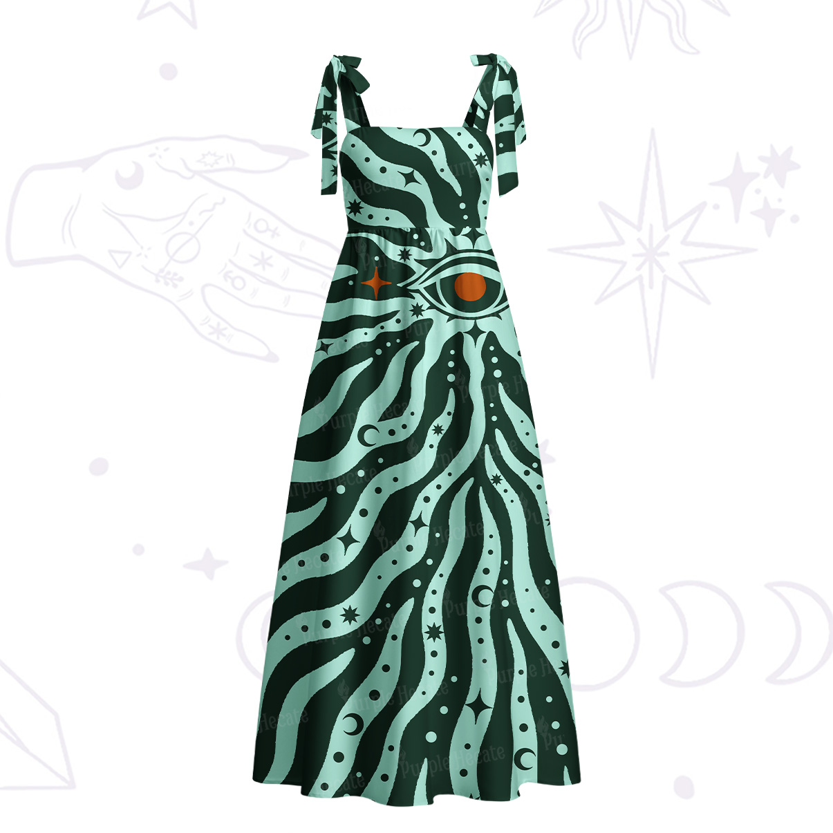 Purplehecate Green Vision Illusion Tie Shoulder Maxi Dress